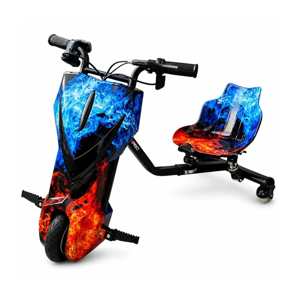 Hoverpro Electric Drifter Ride-On Scooter Blue & Red Flame Design Drifter Pro (Coolfire)