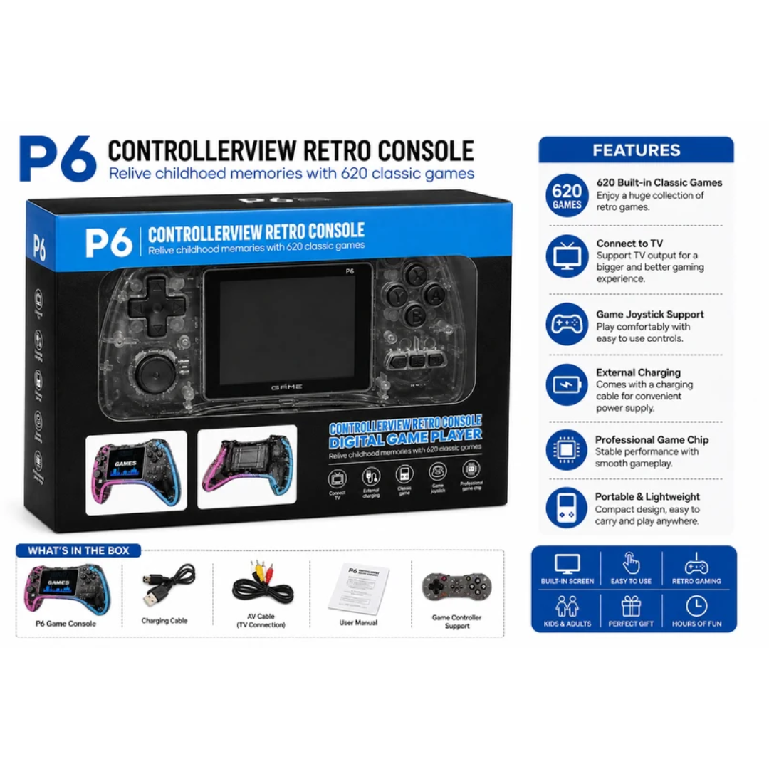 P6 Retro Game Console with 620 Classic Games & TV Support