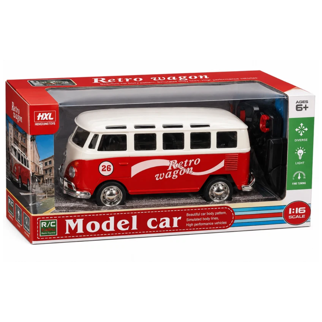 Retro Wagon 1:16 Scale Remote Control Model Car with Lights – Red & White