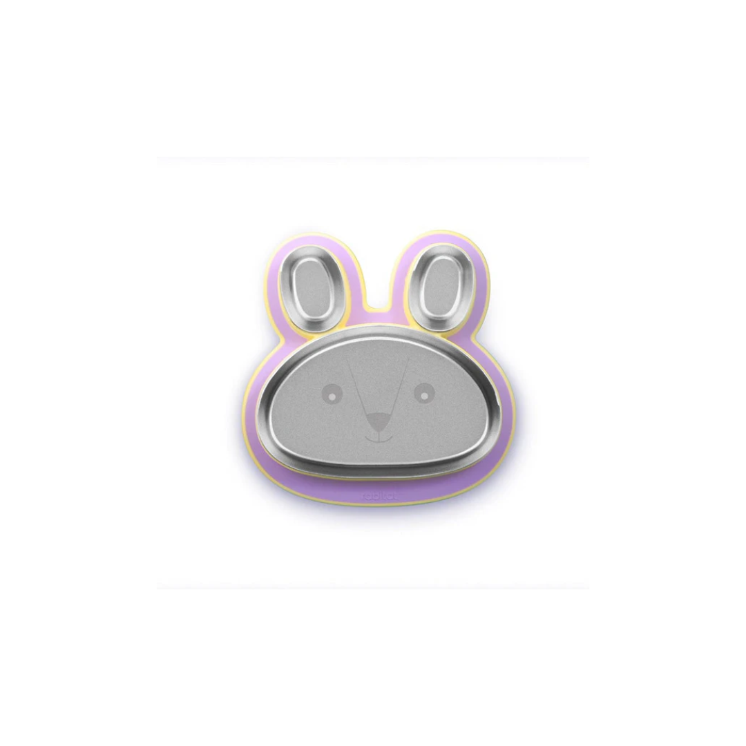 Rabitat Hoppy Playte Anti Skid Stainless Steel Divided Plate -Purple