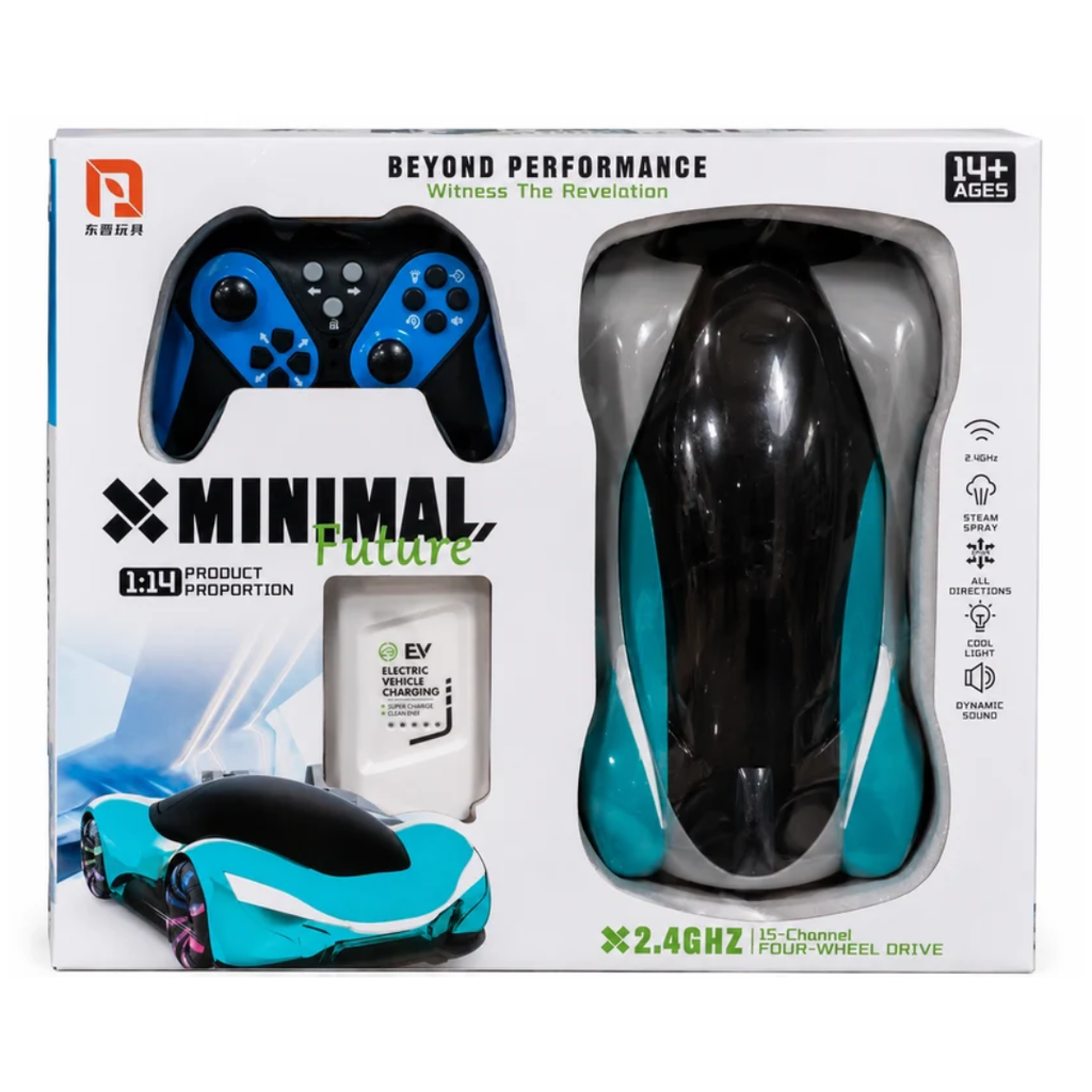 Remote Control Minimal Future 1:14 RC Super Car with Steam Spray, Lights & Sound