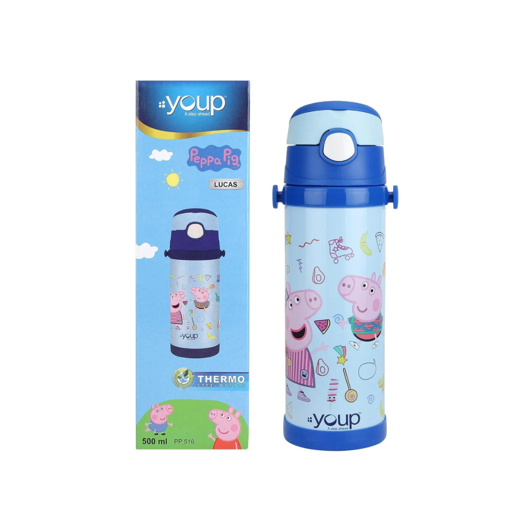 YOUP Stainless Steel Blue Color Peppa Pig Insulated Double Wall Sipper Bottle Lucas – 500 ML Assorted Color