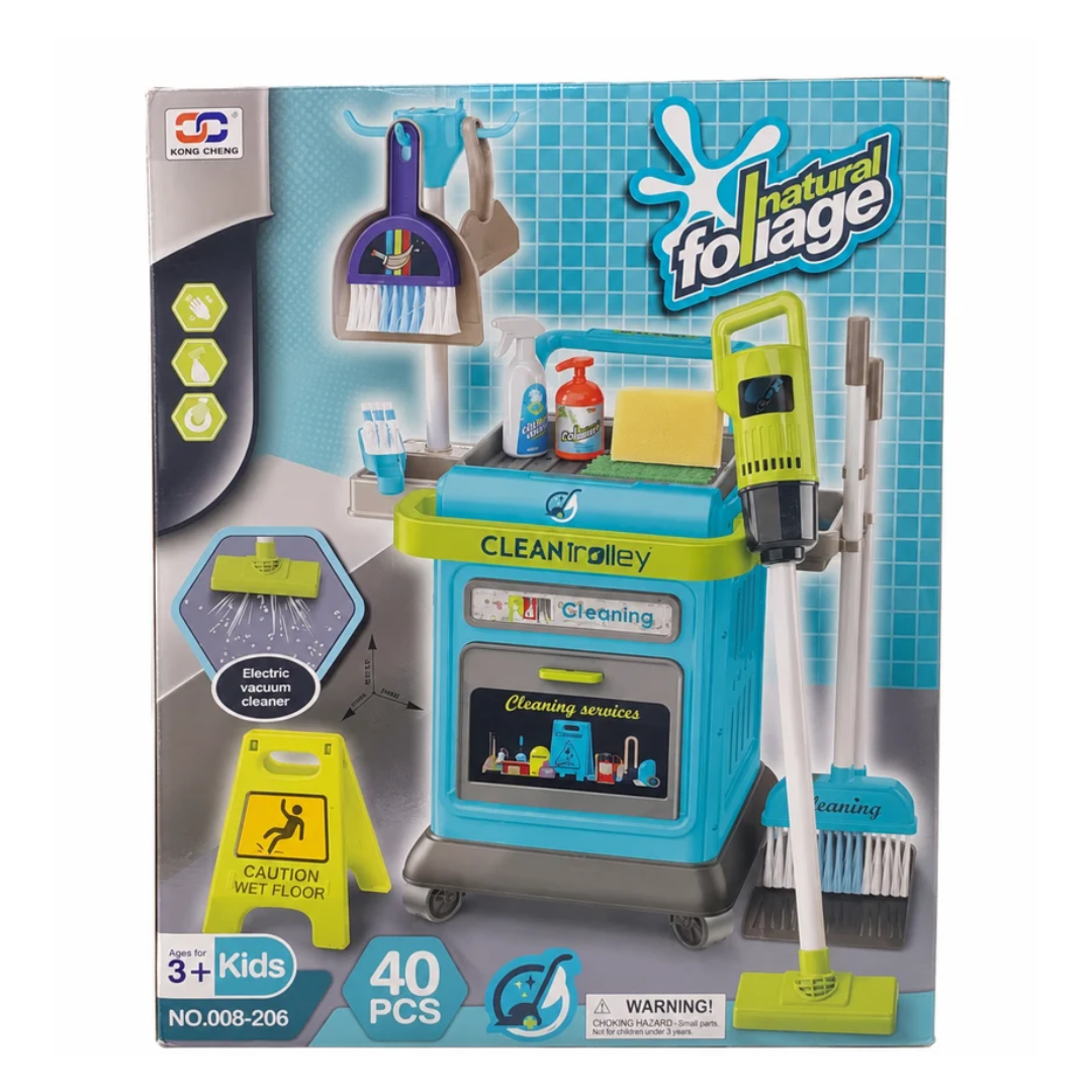 Kids 40 PCS Cleaning Trolley Play Set with Electric Vacuum Cleaner & Accessories – 3 Years+