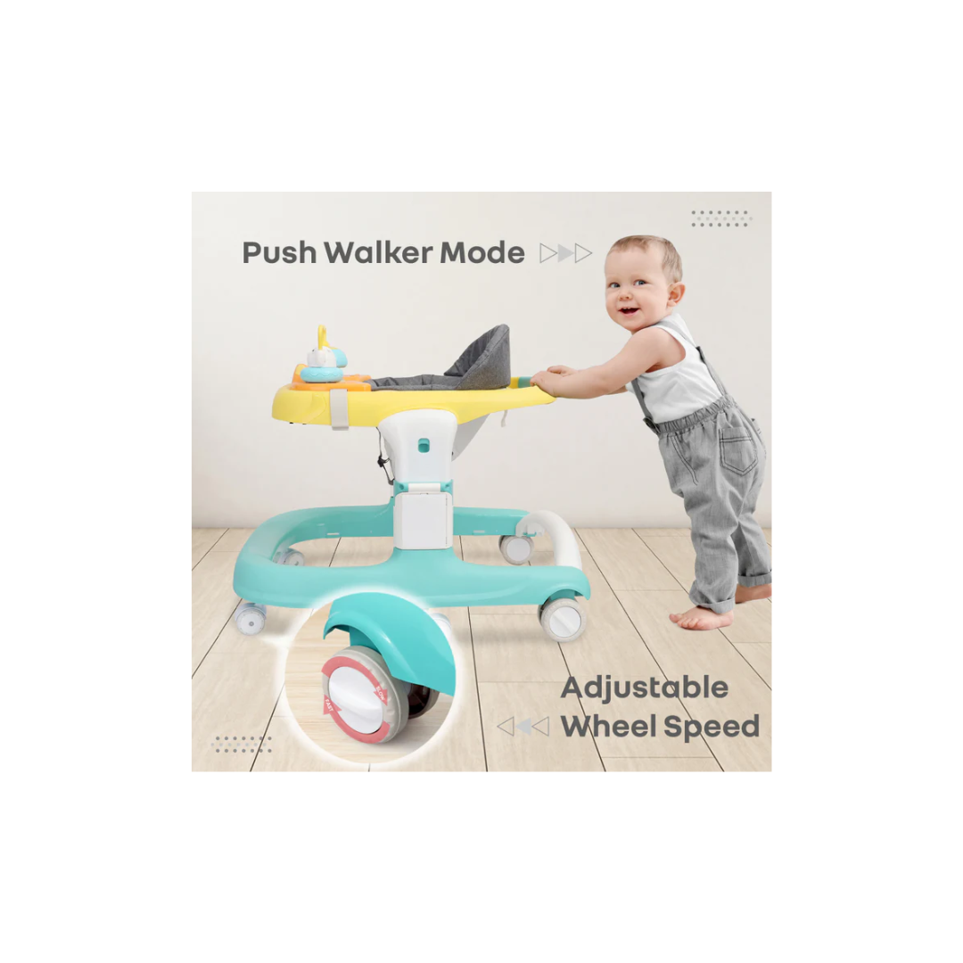 R for Rabbit Little Feet Sportz, 2-in-1 Walker Turn Push Walker Green Yellow