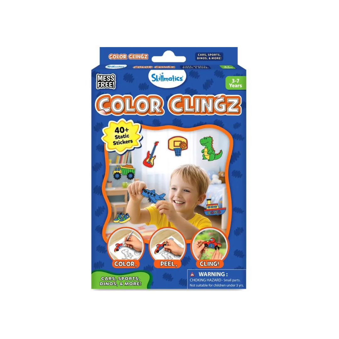 Skillmatics Color Clingz: Car Sports, Dinos & More! - Mess-Free Reusable Static Stickers