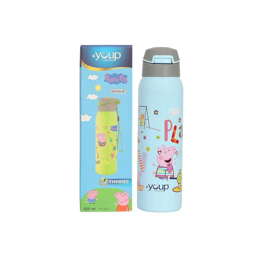 Youp Stainless Steel Googlie Peppa Pig Theme Kids Insulated Double Wall Sipper Bottle For Kids Assorted Color