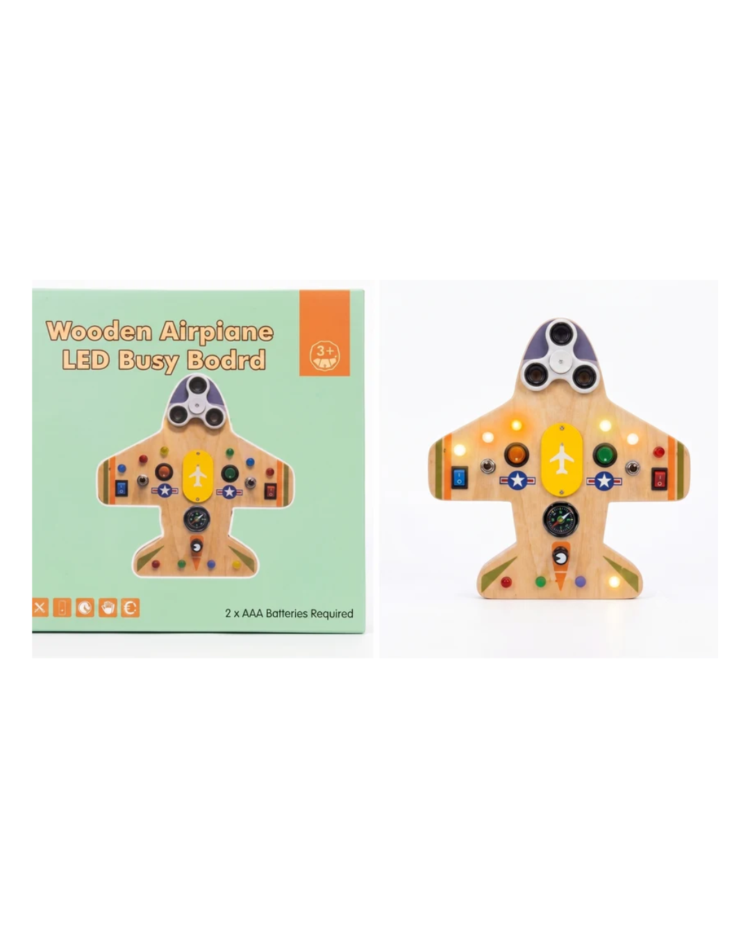 Wooden Montessori Airplane LED Busy Board Activity Toy