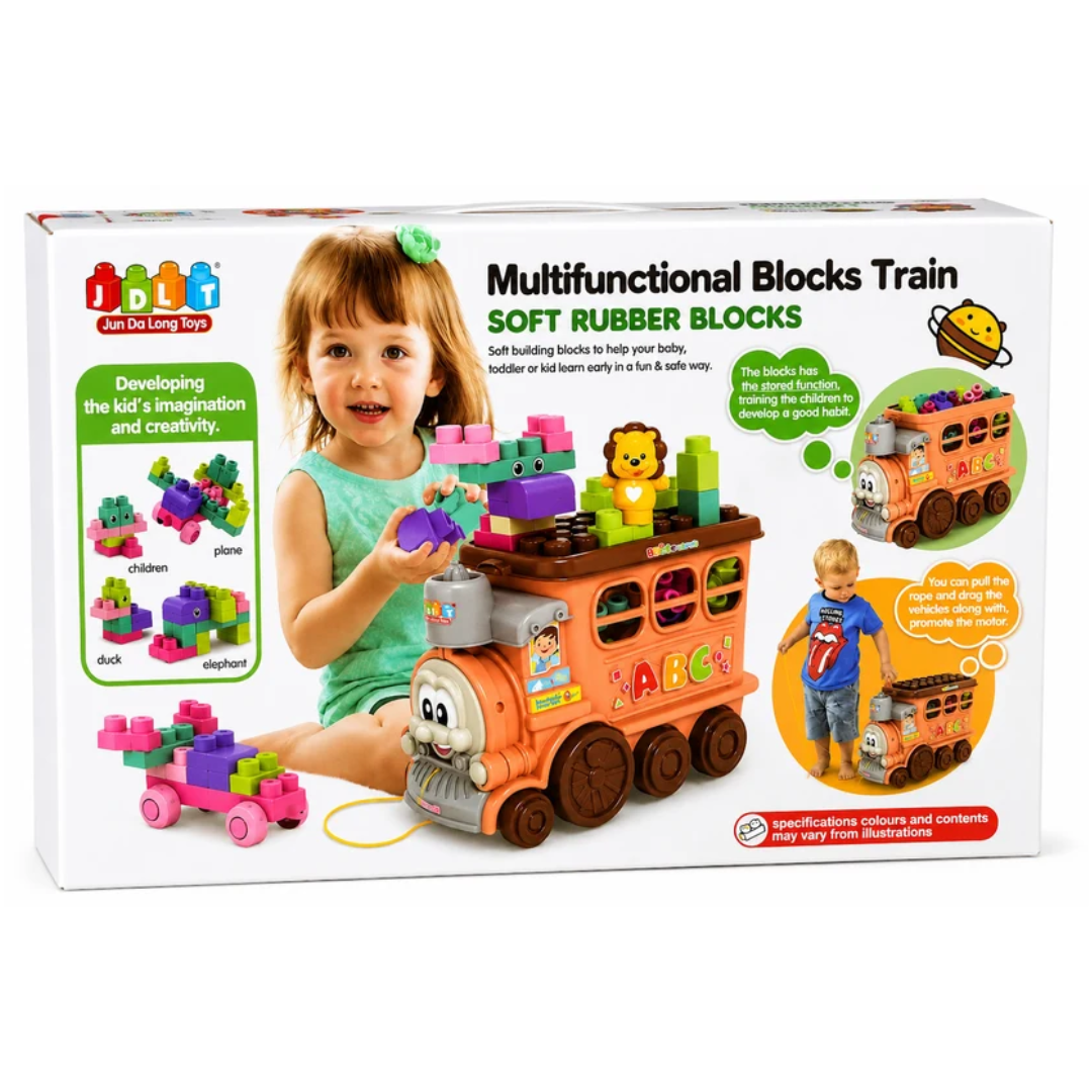 JDLT Multifunctional Blocks Train Game 2-in-1 Soft Rubber Building Blocks Set for Toddlers (23 Pieces)
