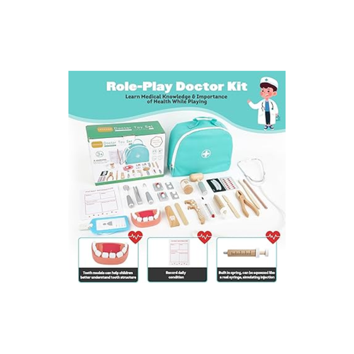 Rainbow Toys Wooden Doctor Kit for Kids with Stethescope