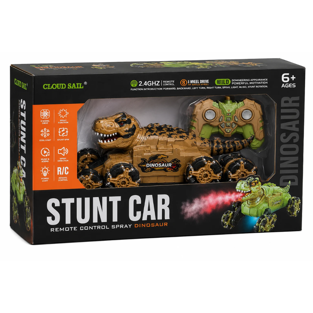 Cloud Sail Remote Control Dinosaur Stunt Car with Spray, Lights & Music – 2.4GHz