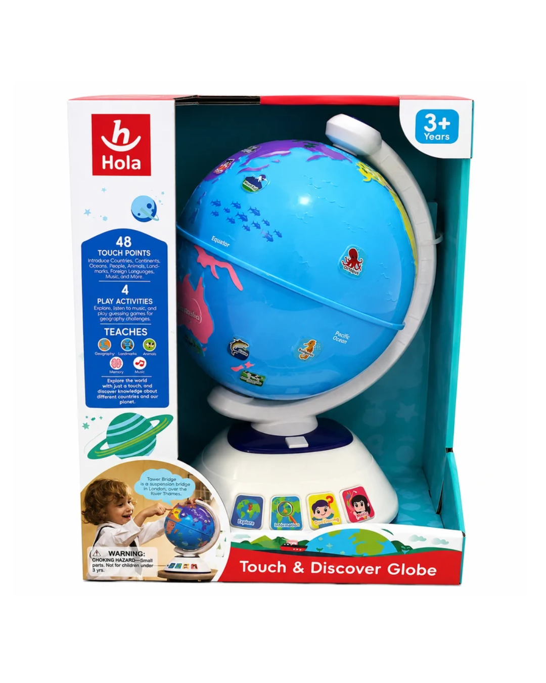 Hola Touch & Discover Globe Interactive Educational Talking Globe for Kids 48 Touch Points 4 Learning Modes Geography Learning Toy
