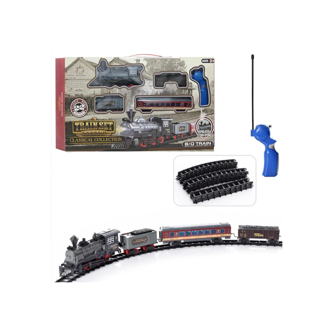 Classic Model Remote Control Train & Track Set Simulation Smoke Locomotive Engine