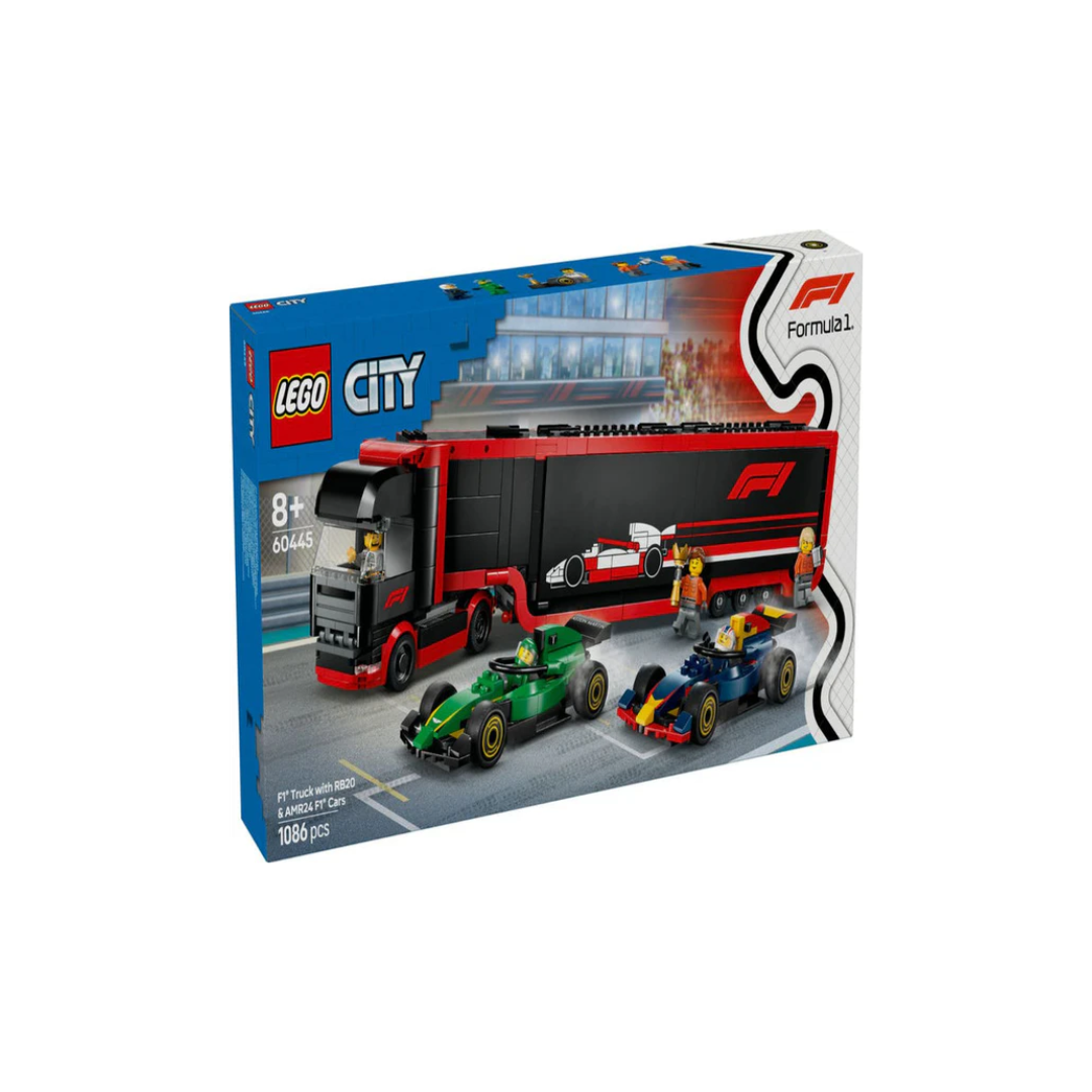 Lego 60445 City F1 Truck with RB20 & AMR24 F1 Cars (1086 Pieces)