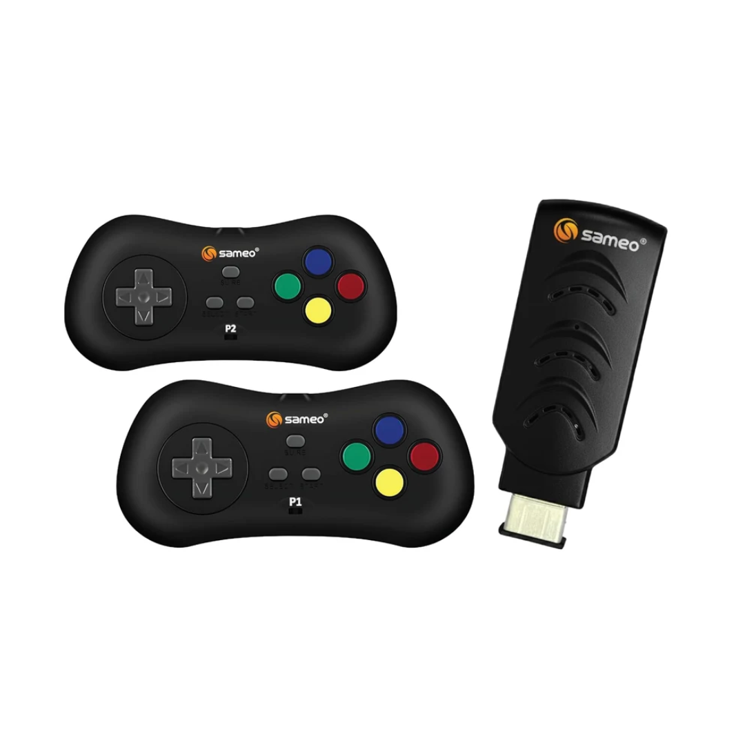 Sameo Micro Genius 2.0 8-Bit HDMI Gaming Console 800 Built-in Classic Games Dual Wireless Controllers Black