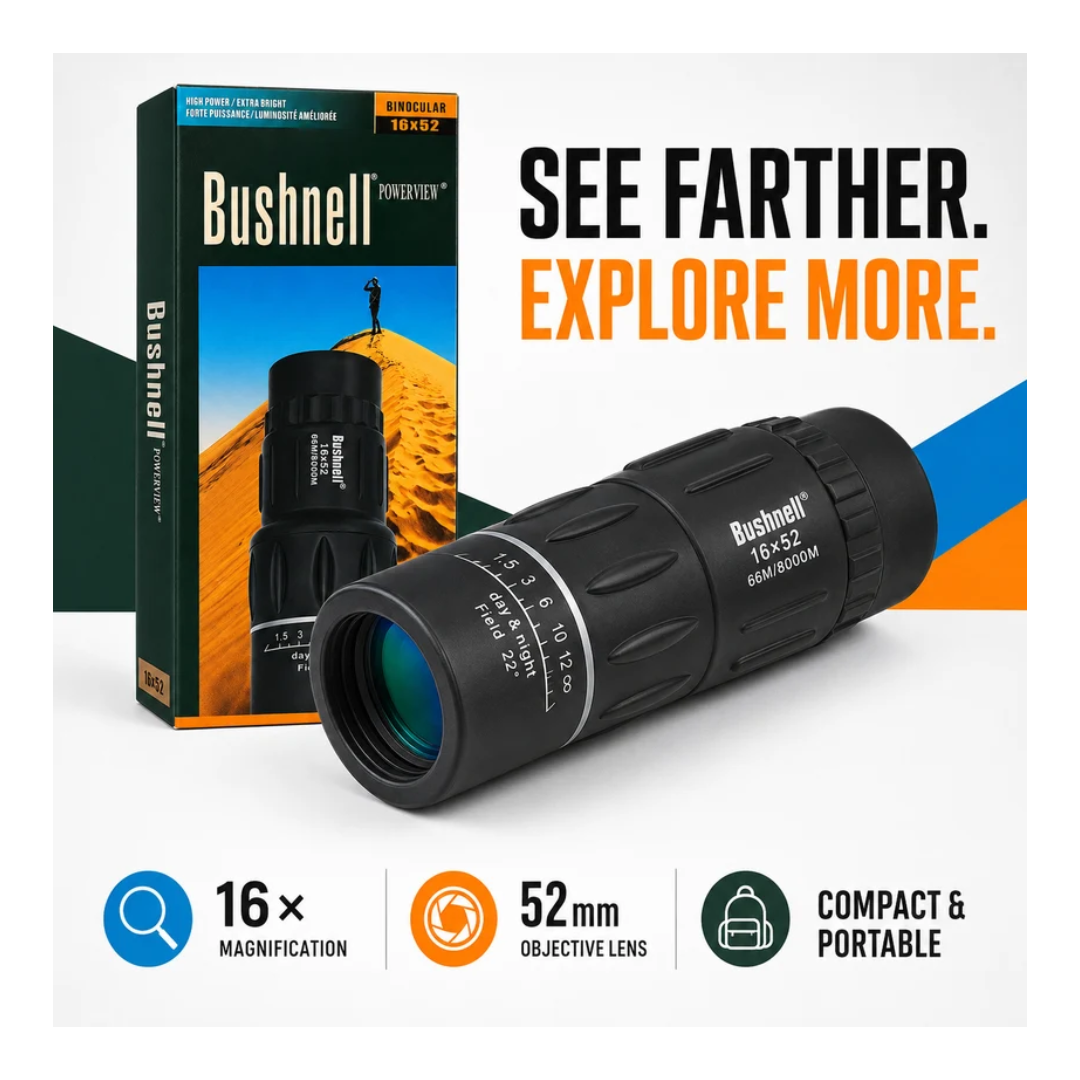 Bushnell PowerView 16×52 High-Power Monocular Telescope for Travel & Outdoor Viewing