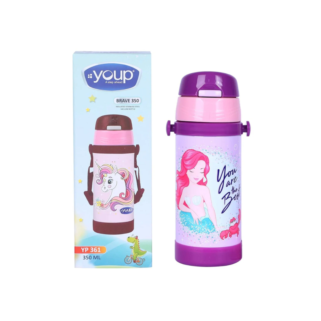 YOUP Stainless Steel Vacuum | Insulated Sipper Bottle with Strap Brave -350 ML