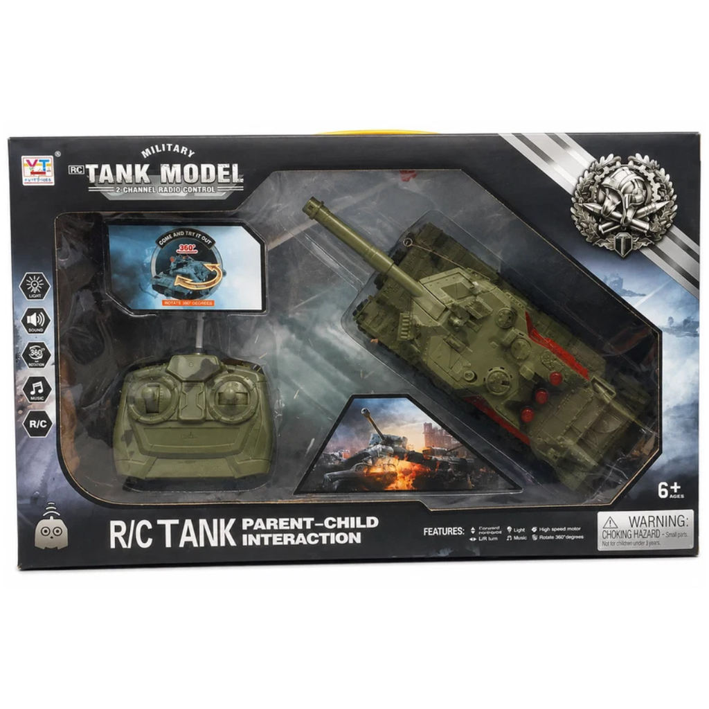 Military Remote Control Battle Tank with Remote Control, Lights & Sound – 360° Rotation