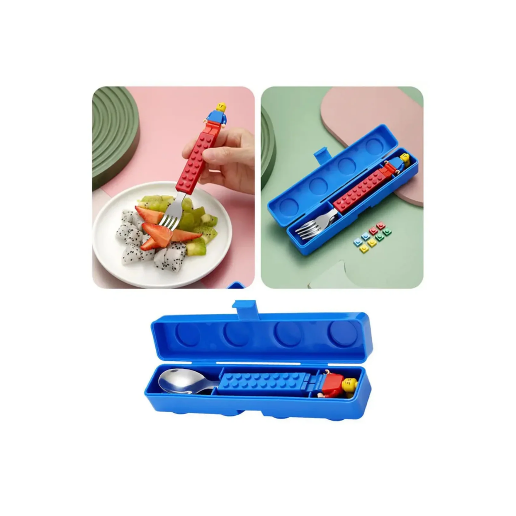 Rainbow Toys Building Blocks Design Stainless Steel Spoon and Fork Set