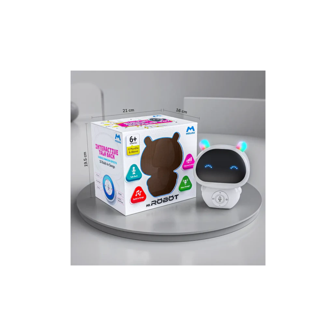 Mirana Mr. Robot Talk Back Toy for Kids - 3 Voice Changing Effects, Onboarded Music White