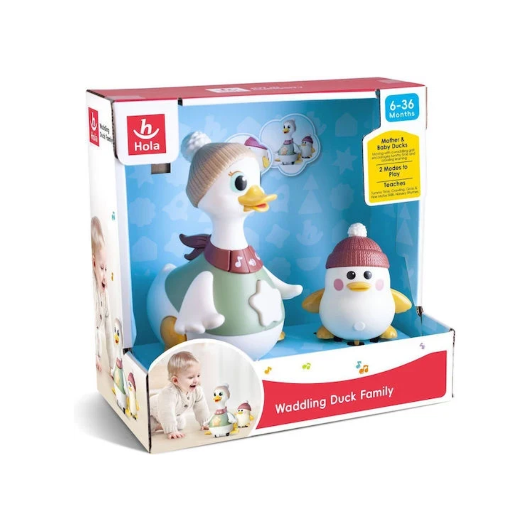 Hola Waddling Duck Family Interactive Mother & Baby Duck Toy Musical Walking Duck Set