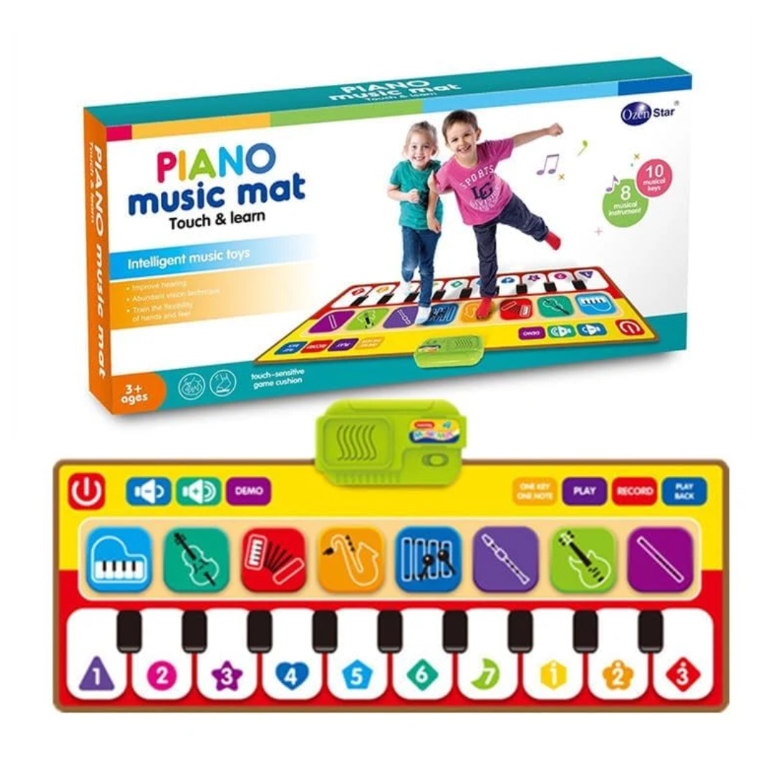 Piano Music Mat for Kids – Touch & Learn Musical Play Mat with 10 Musical Keys & 8 Instrument Sounds, 3+ Years