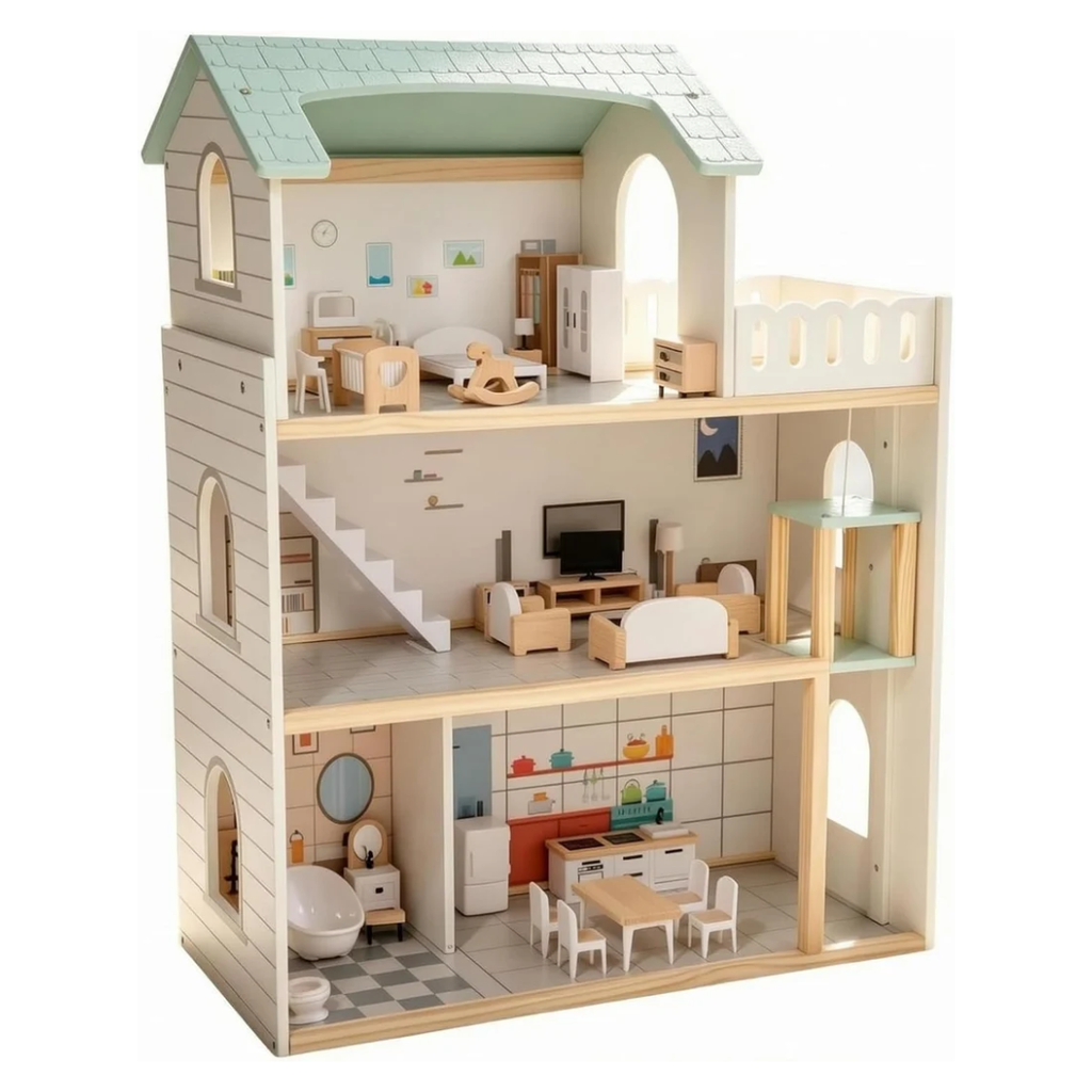 KidKraft Wooden Doll House with Furniture – 3 Storey Modern Dream Home