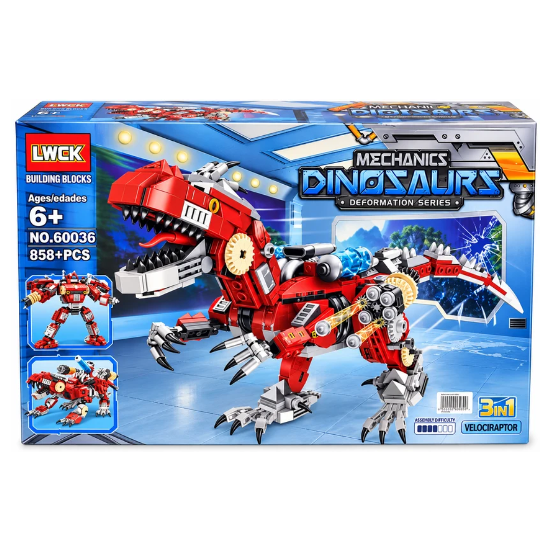 LWCK Mechanics Dinosaur Deformation 3-in-1 Velociraptor Building Blocks – 858+ PCS