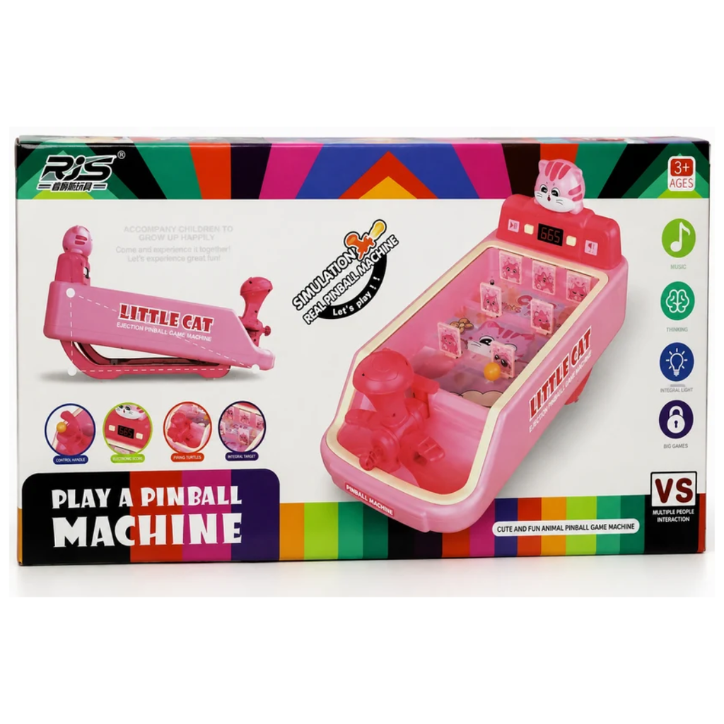 Little Cat Pink Pinball Machine Toy for Kids – Interactive Tabletop Pinball Game with Sound, Lights & Score Display