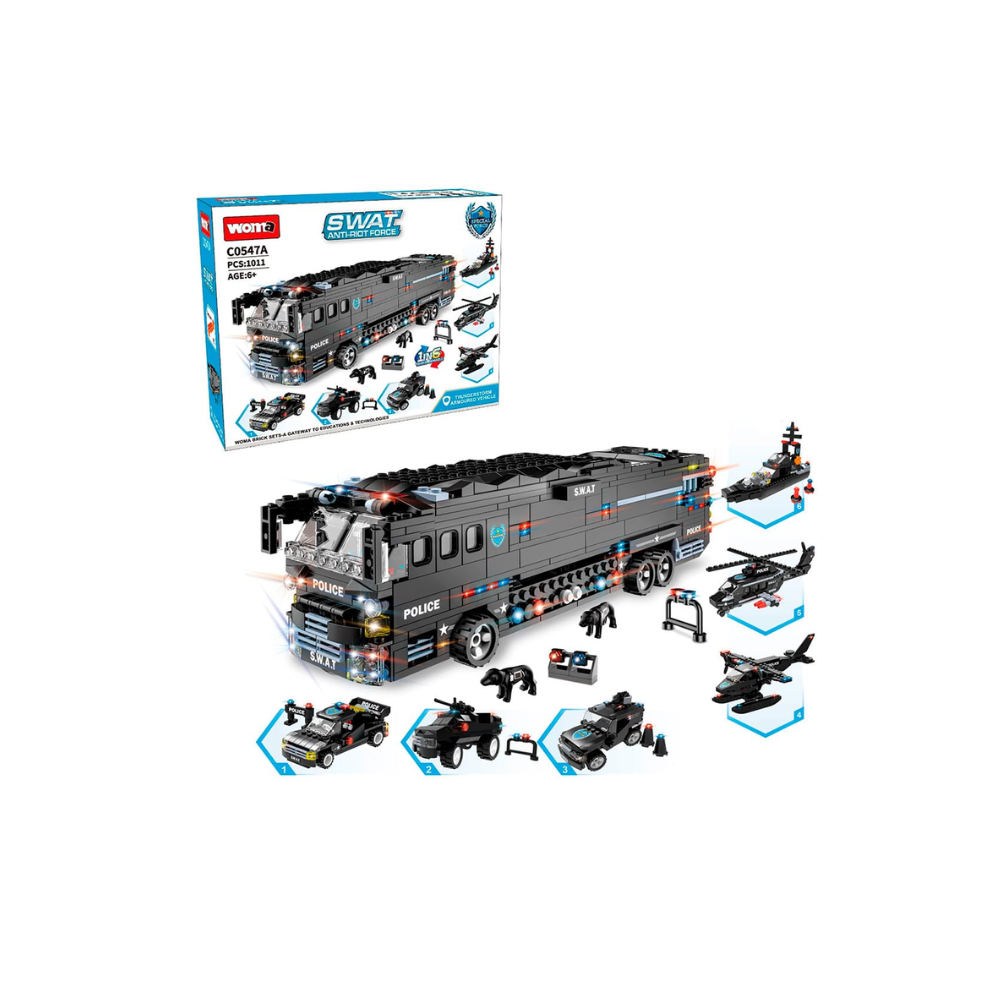 Rainbow Toys SWAT Armored Bus C0547A, Building Set for Fans of Army Mobile Command Center and Police Cars, Building Blocks
