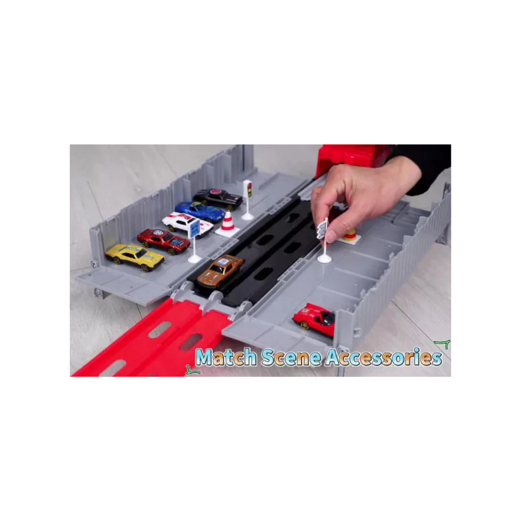 Ejection Car Super Large Foldable Train Car Storage Track Set with 8 Mini Diecast Cars – 2.48M Racing Playset for Kids