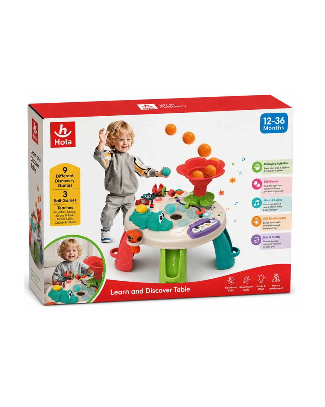 Hola Learn & Discover Activity Table Interactive Baby Learning Table 9 Discovery Games 3 Ball Games  12–36 Months
