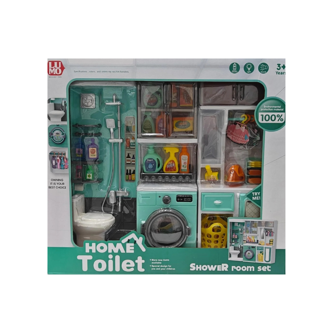 Lumo Bathroom Playset Home Toilet, Shower & Washing Machine with Light & Sound Pretend Play Set with Accessories