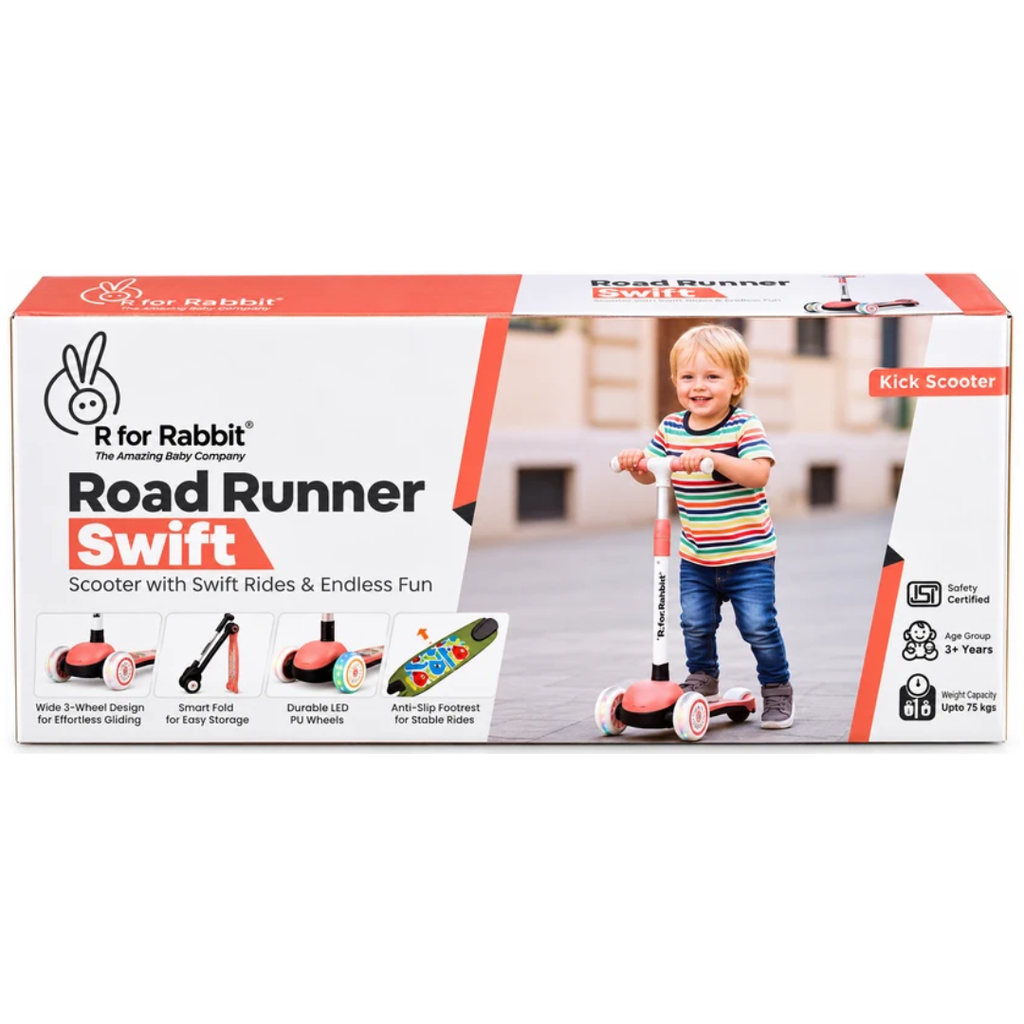 R for Rabbit Road Runner Swift Kids Kick Scooter with LED Wheels Dusty Rose – 3+ Years