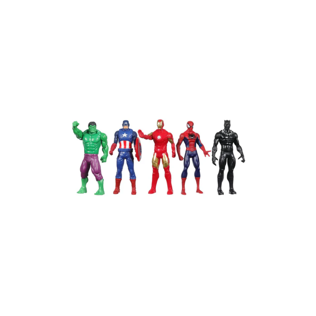 Marvel 6-Inch Hulk, Captain America, Iron Man, Spider-Man, & Black Panther Action Figure Set with Shield Accessory