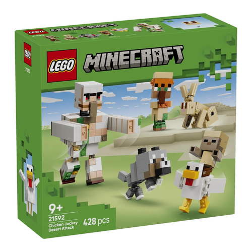 LEGO Minecraft Chicken Jockey Desert Attack Building Set 21592, 428 Pieces, 6 Posable Characters & Iron Golem – 9+ Years
