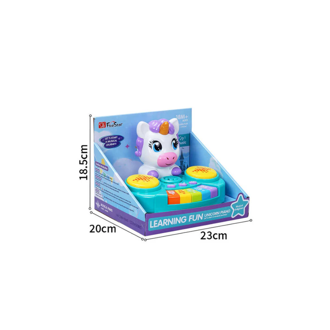 Five Star Unicorn Baby Piano Toy with Drum Function, Light Up Music