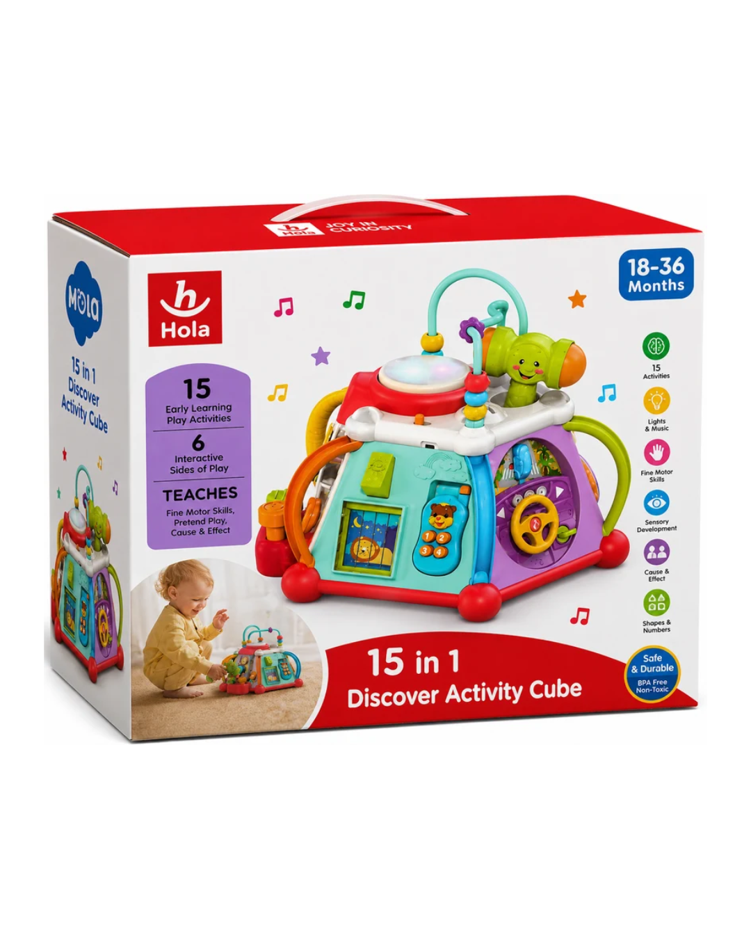 Hola 15-in-1 Discover Activity Cube Multifunction Educational Learning Toy for Toddlers (18–36 Months)