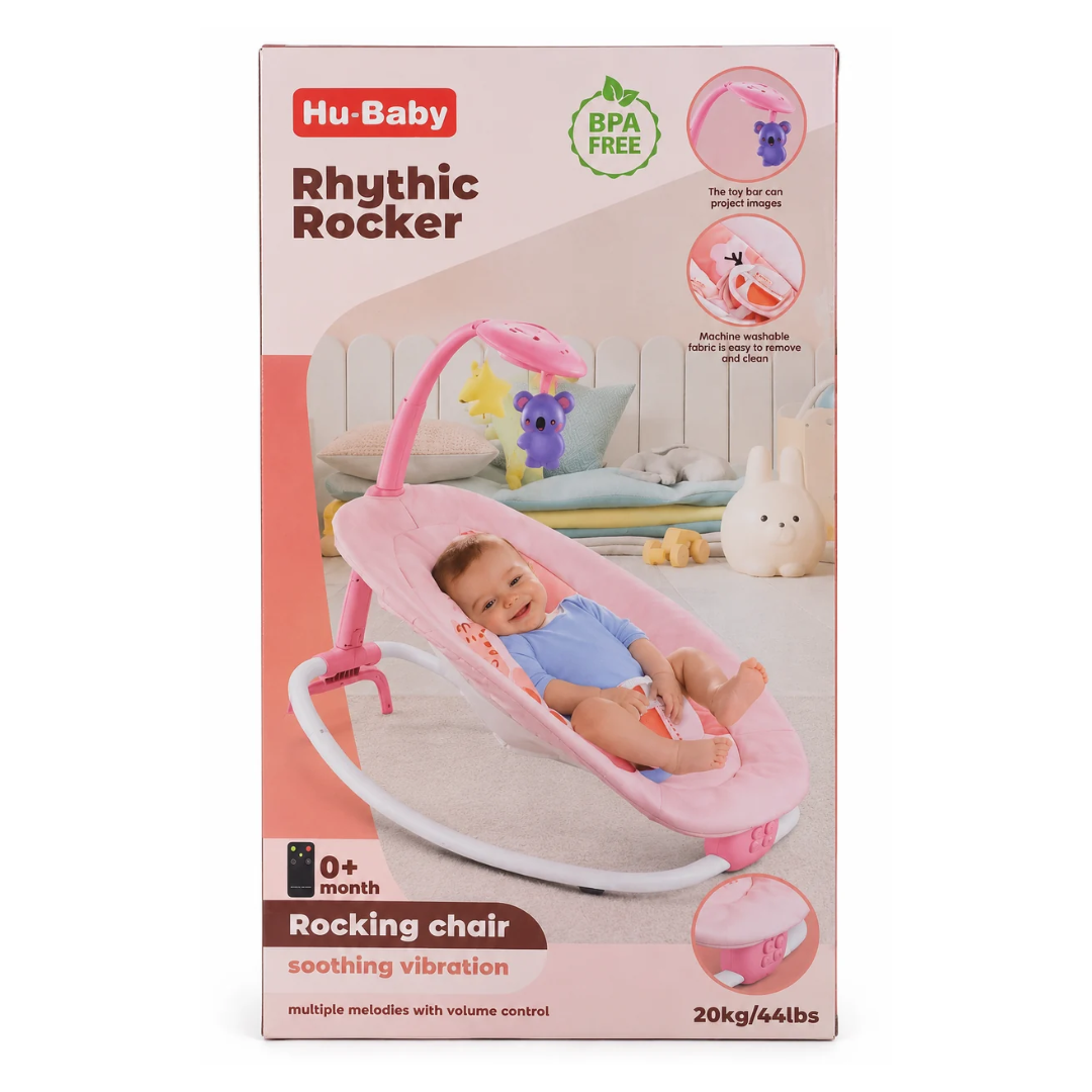 Hu-Baby Rhythmic Rocker Baby Rocking Chair with Soothing Vibration, Music & Projector – Pink | 0M+