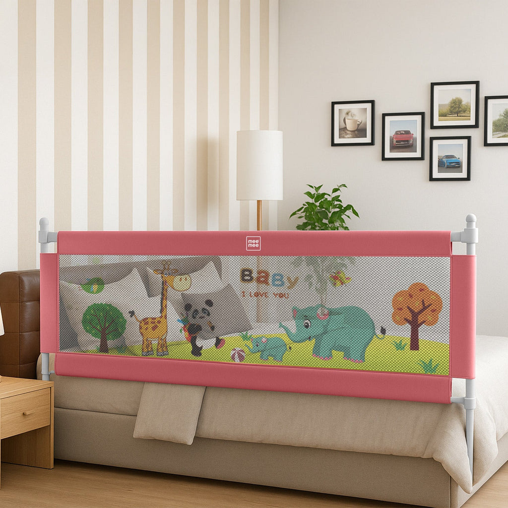 Mee Mee Bed Rail Guard 6 ft (180 × 72 cm) Adjustable Safety Rail for Babies Animal Train