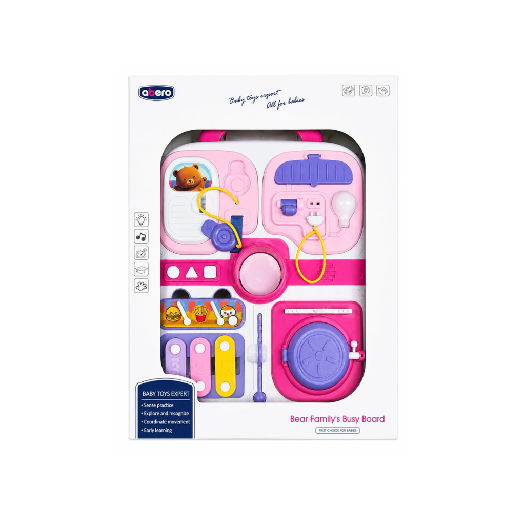 Abero Montessori Busy Board Sensory Activity Board with Switches, Locks, Buttons, Light & Learning Activities