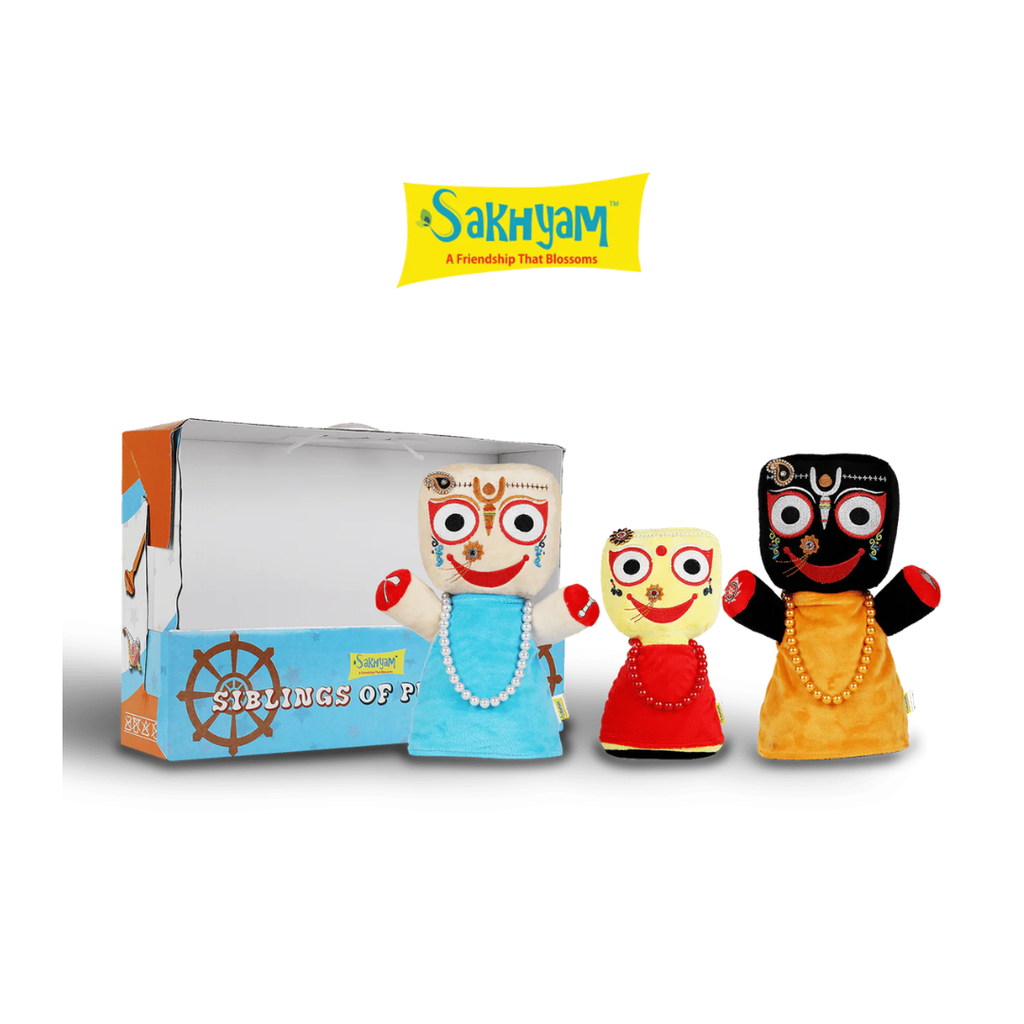 Sakhyam Siblings of Puri Dham Soft Dolls | Set of 3 Dolls (Jagannath Baladeva Subhadra)- Approx 10.5 Inches