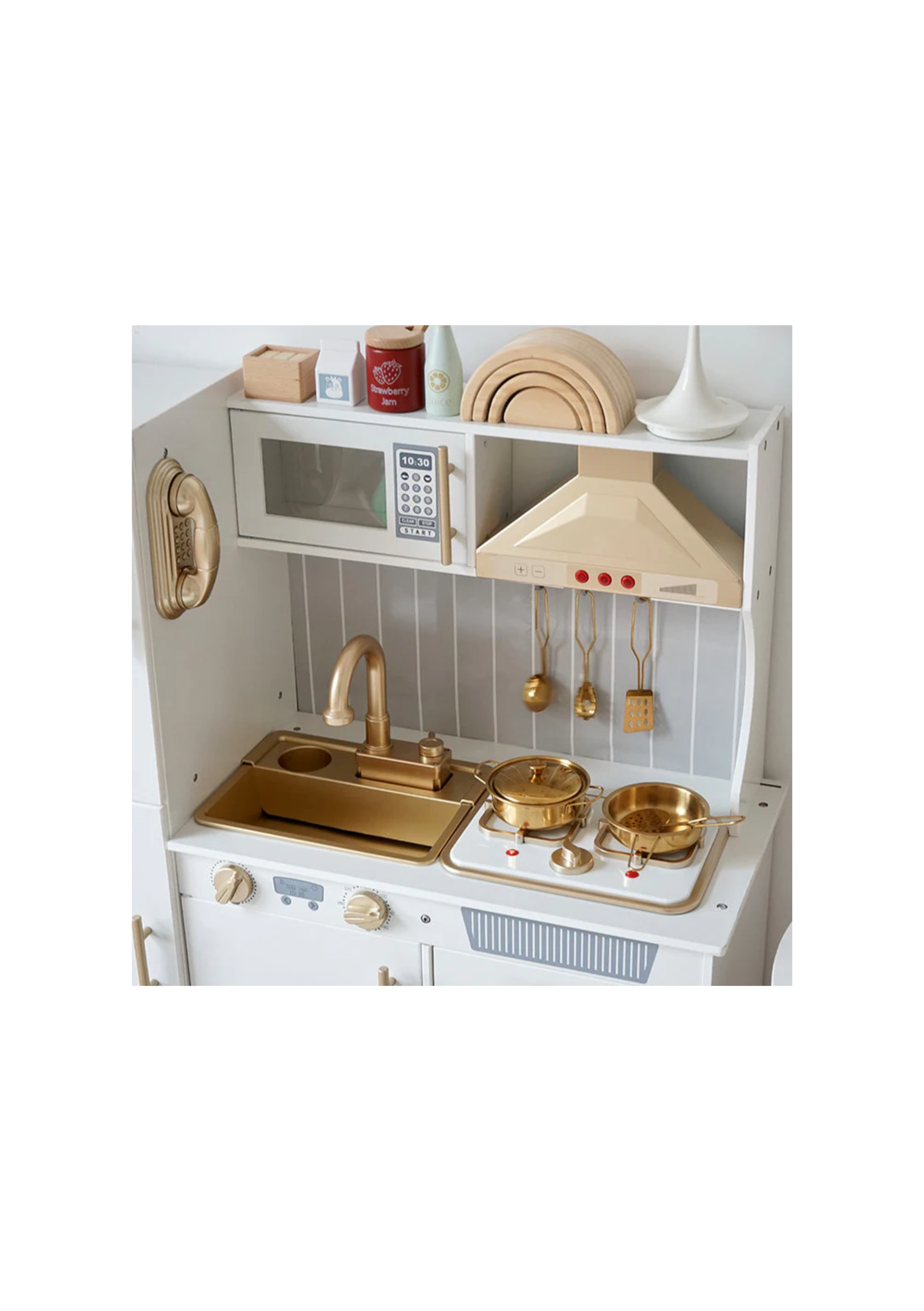 Rainbow Toys Wooden Pretend Play Kitchen Set with Light and Sound with Sink Play Toy,Oven Microwave,Toddler Cooking Set