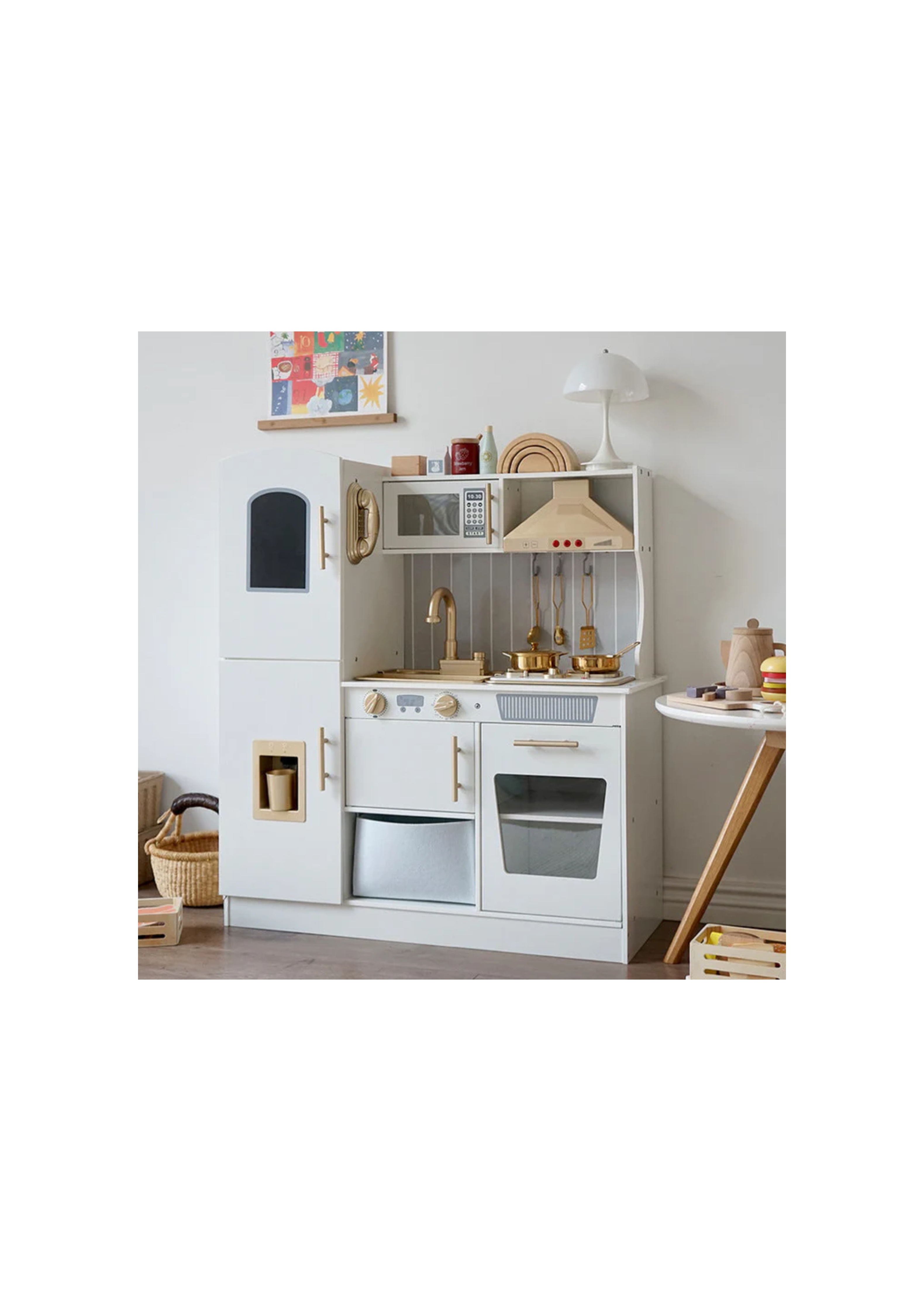 Rainbow Toys Wooden Pretend Play Kitchen Set with Light and Sound with Sink Play Toy,Oven Microwave,Toddler Cooking Set