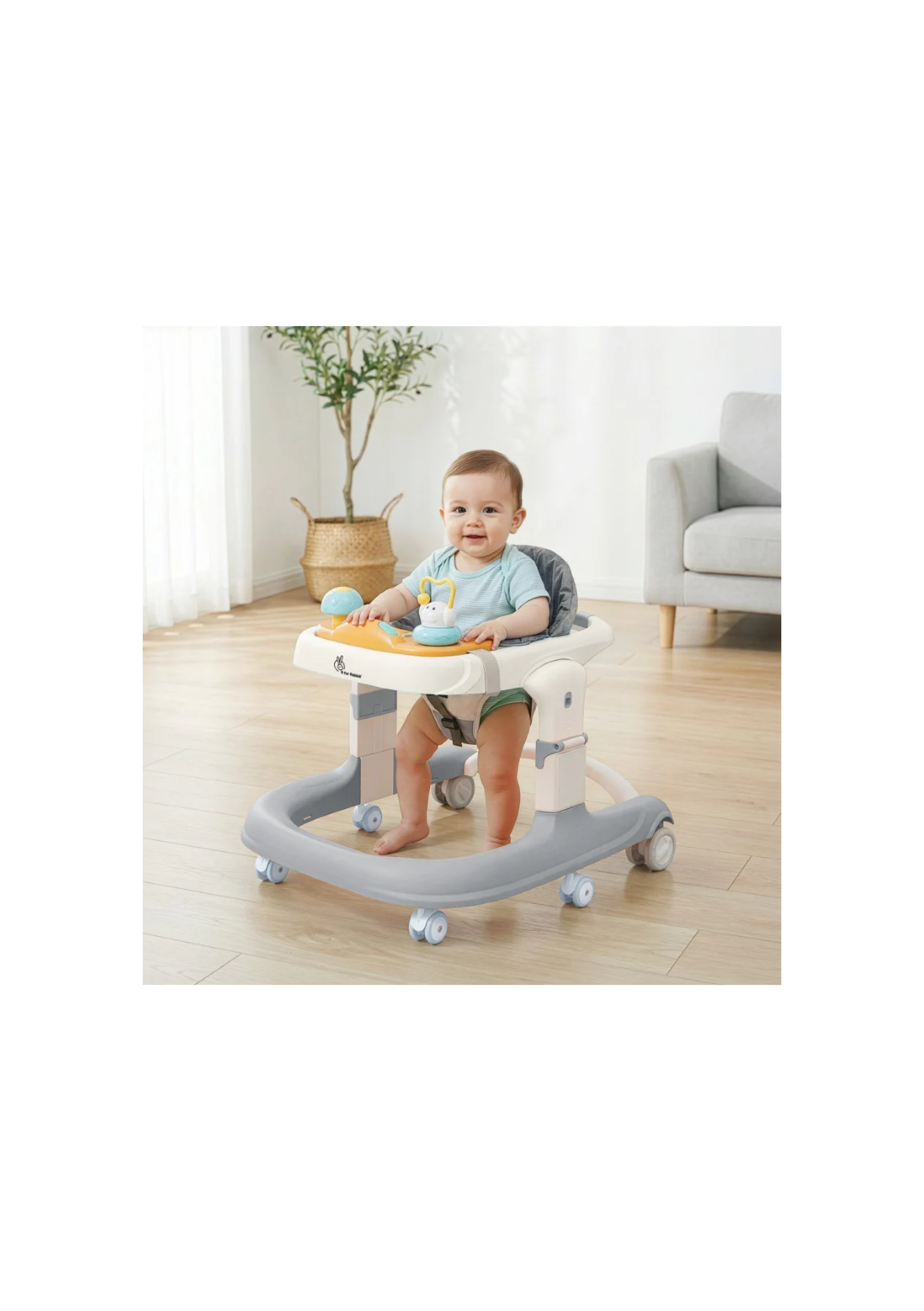 R for Rabbit Little Feet Sportz, 2-in-1 Walker Turn Push Walker Grey White