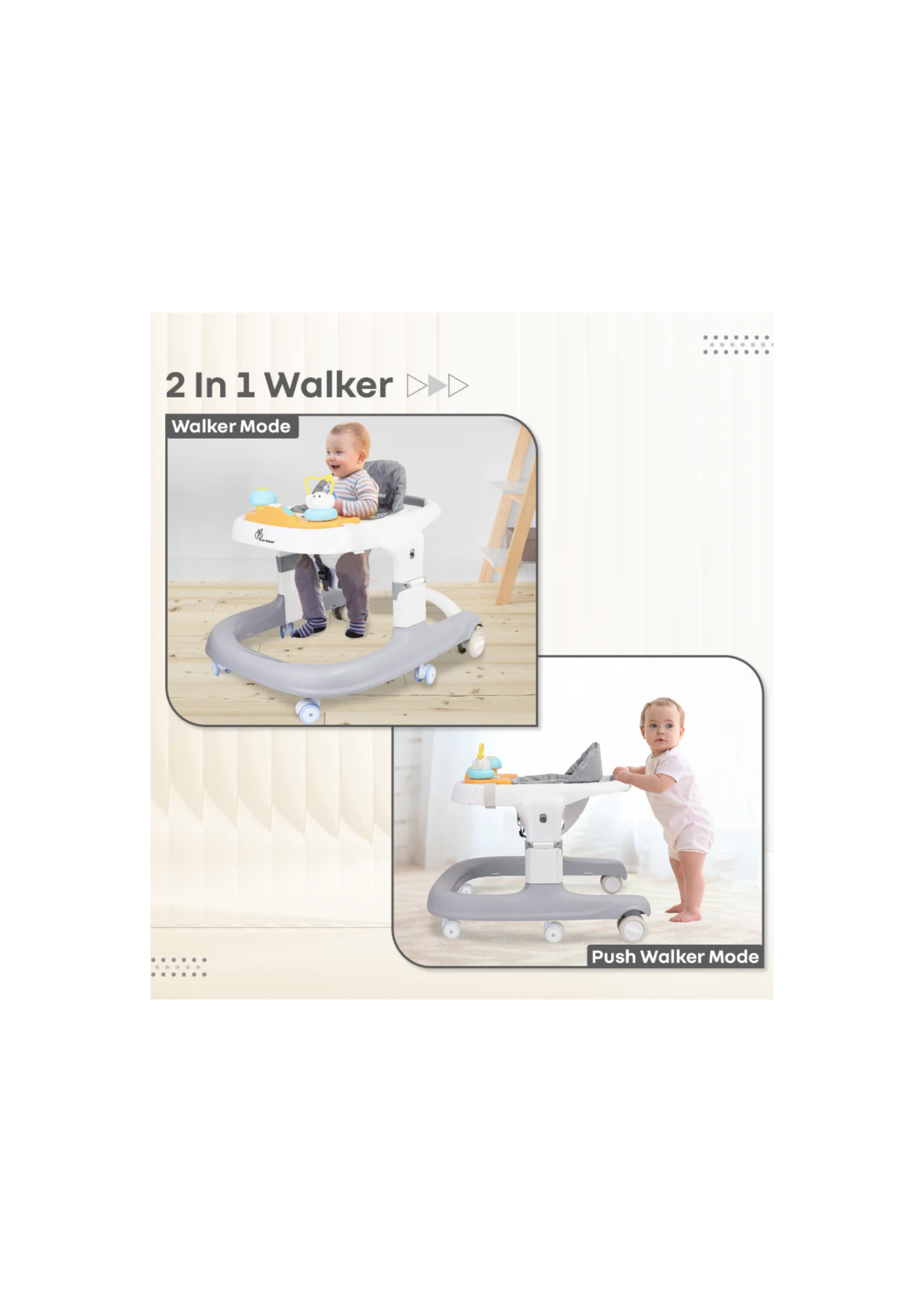 R for Rabbit Little Feet Sportz, 2-in-1 Walker Turn Push Walker Grey White