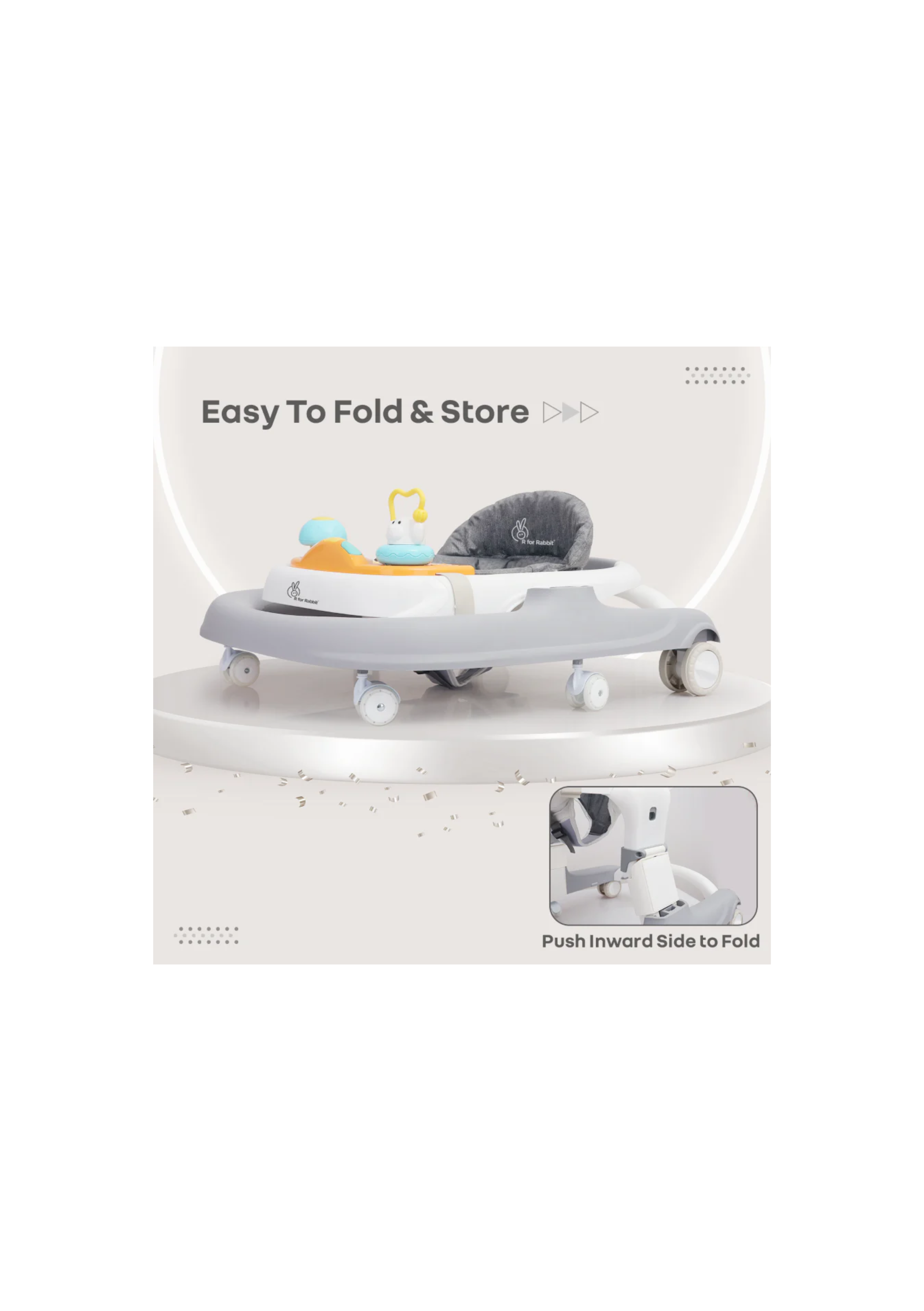 R for Rabbit Little Feet Sportz, 2-in-1 Walker Turn Push Walker Grey White