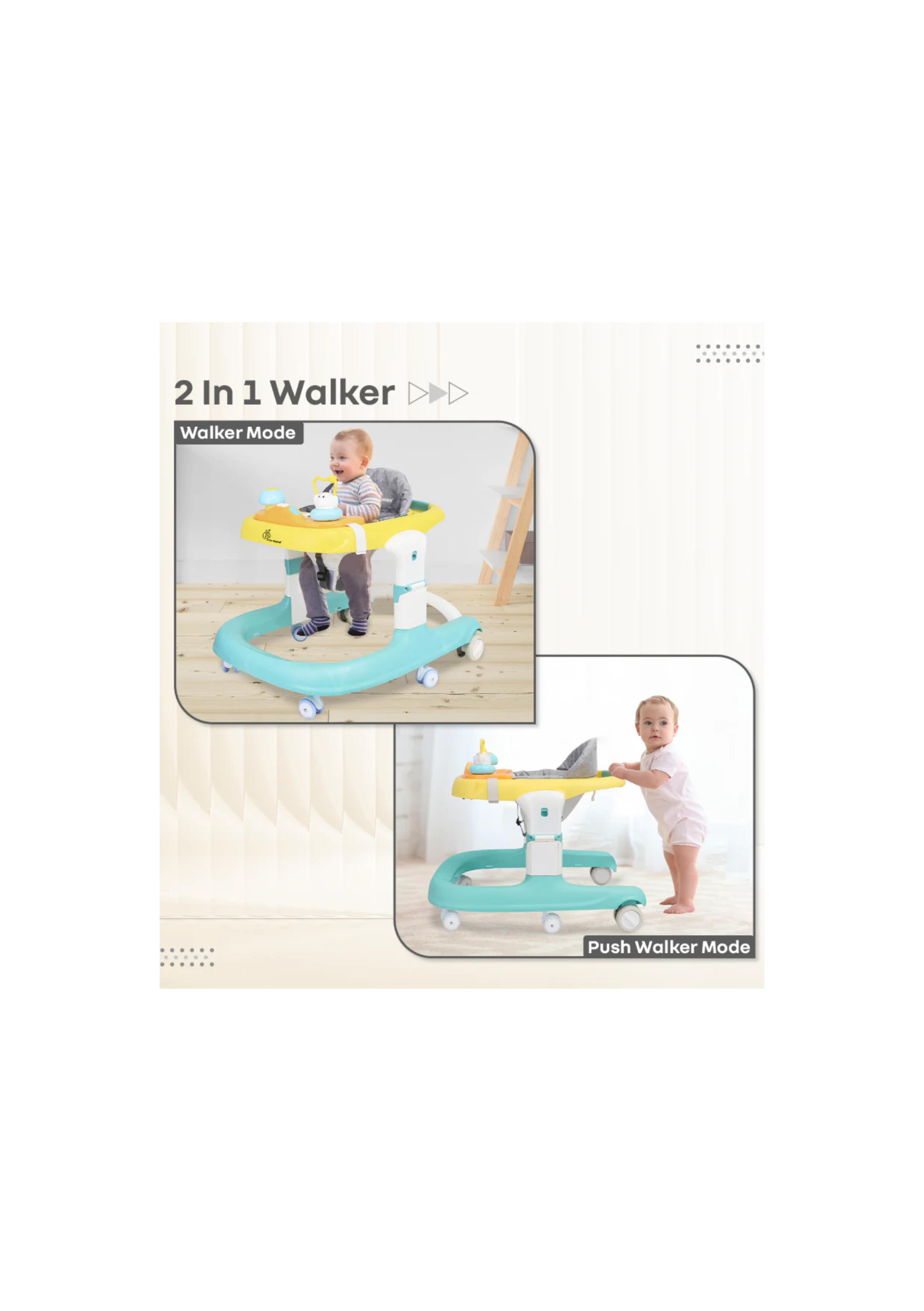 R for Rabbit Little Feet Sportz, 2-in-1 Walker Turn Push Walker Green Yellow