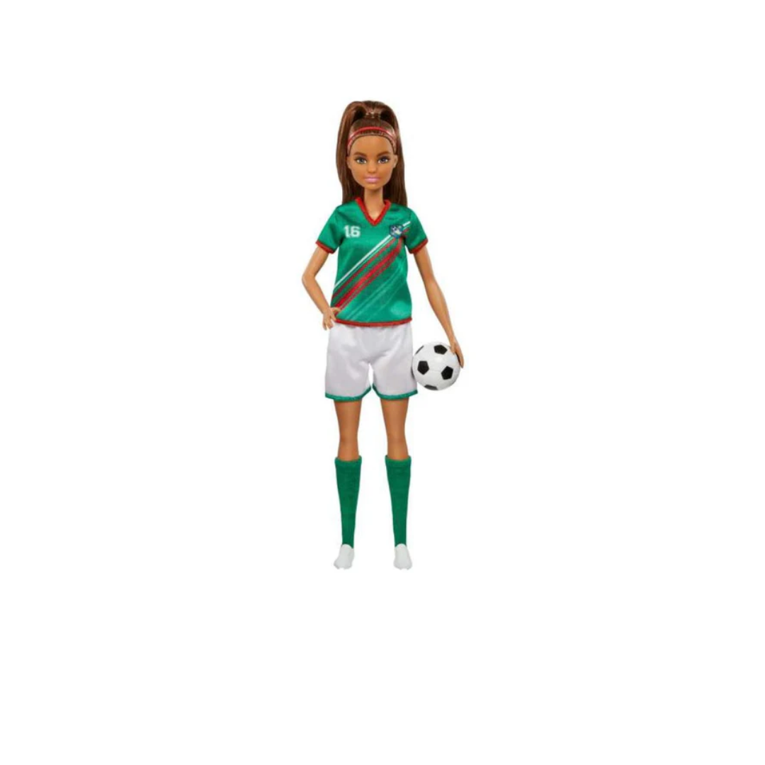 Mattel Barbie Soccer Doll, Brunette, #16 Uniform, Soccer Ball, Cleats, Socks