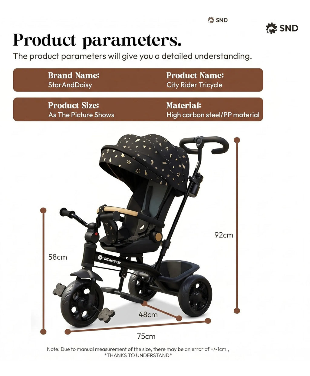 StarAndDaisy Kids Tricycle with Canopy, Basket & Bell – 18 Months–5 Years