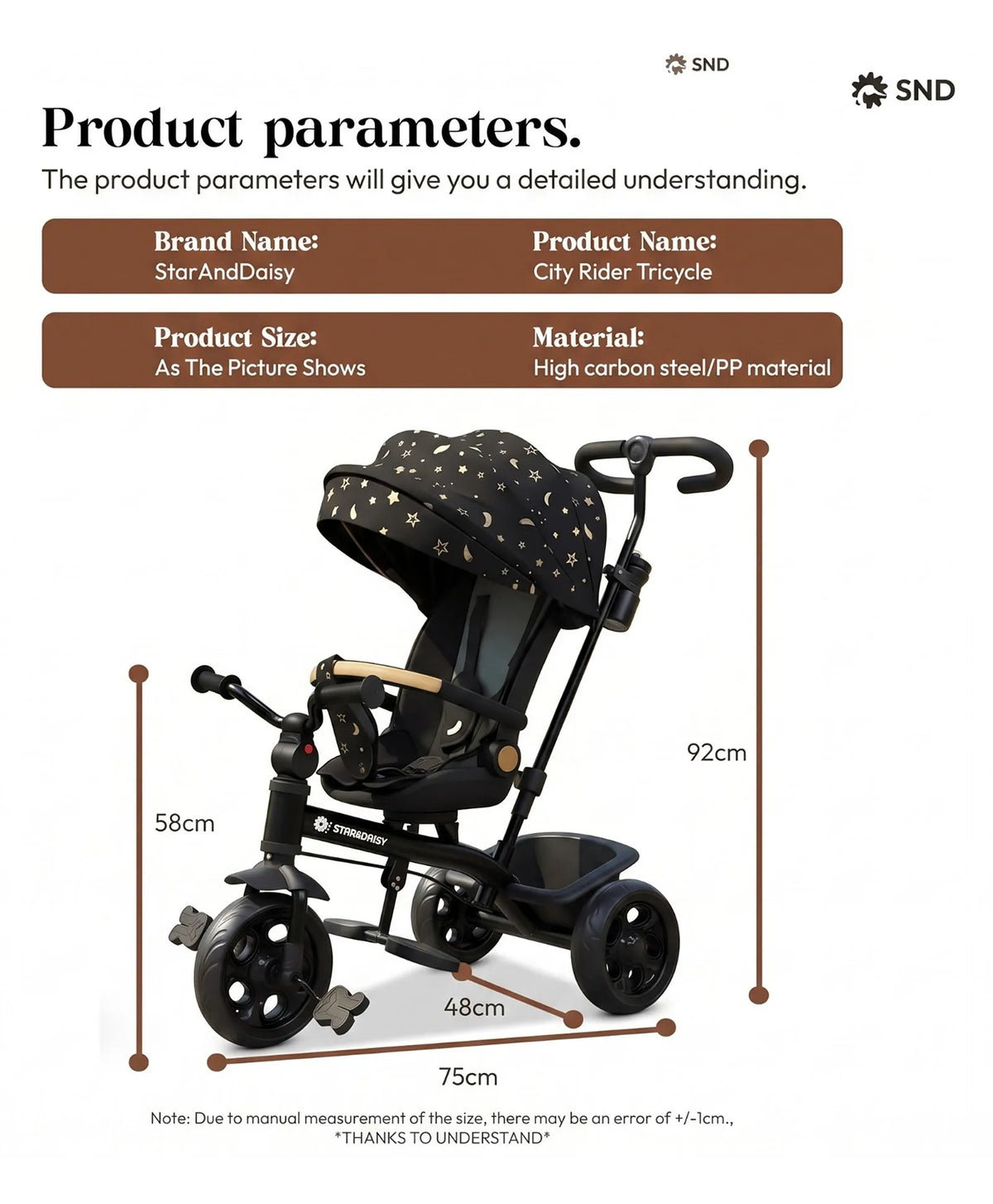StarAndDaisy Kids Tricycle with Canopy, Basket & Bell – 18 Months–5 Years